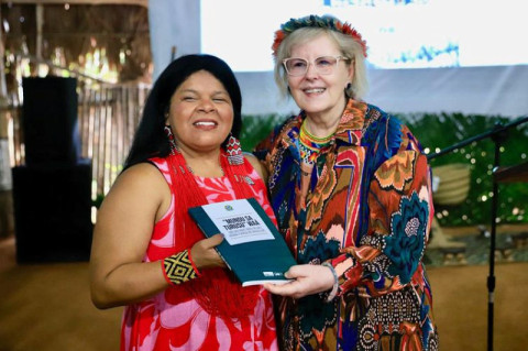 Presidente do STF, Rosa Weber, ao lado da ministra dos Povos Indígenas, Sonia Guajajara -  Fellipe Sampaio/SCO/STF